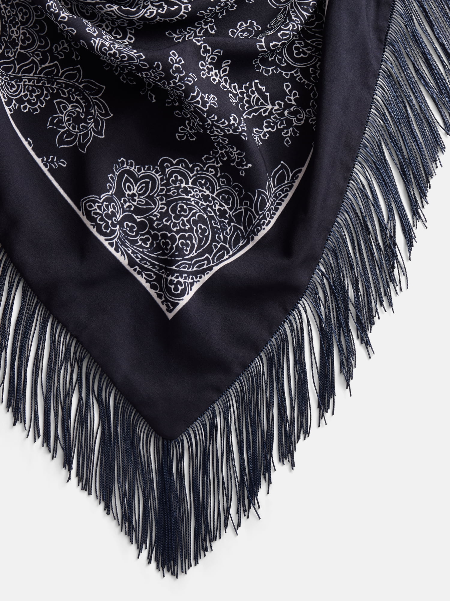 Scenario Women's Printed Fringe Triangle Scarf, Blue