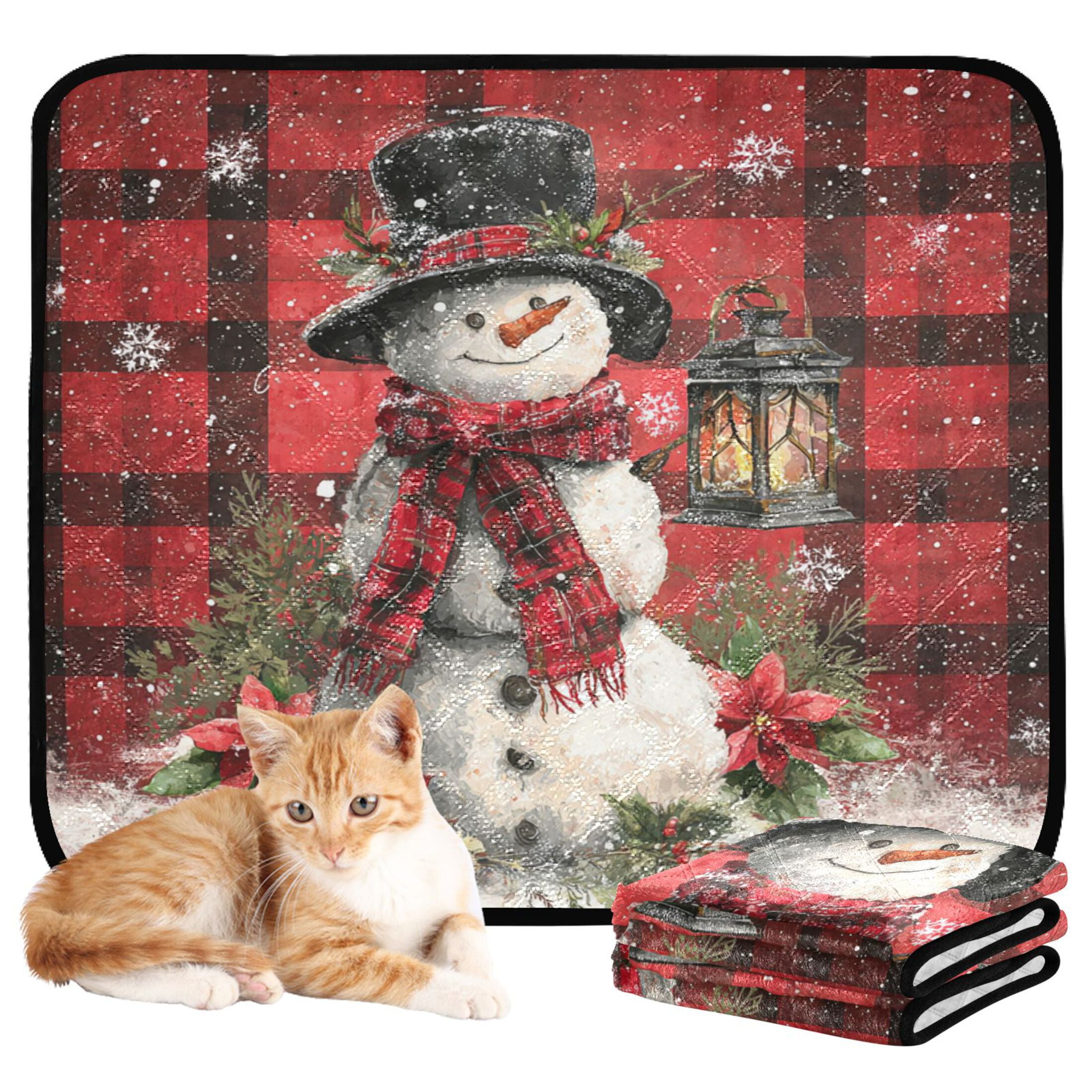 Qxltty Red Checkered Snowman Cat litter Pads Pet Set of 2 Diaper Mats Center Anti-leakage Layer Absorbent Soft and Comfortable
