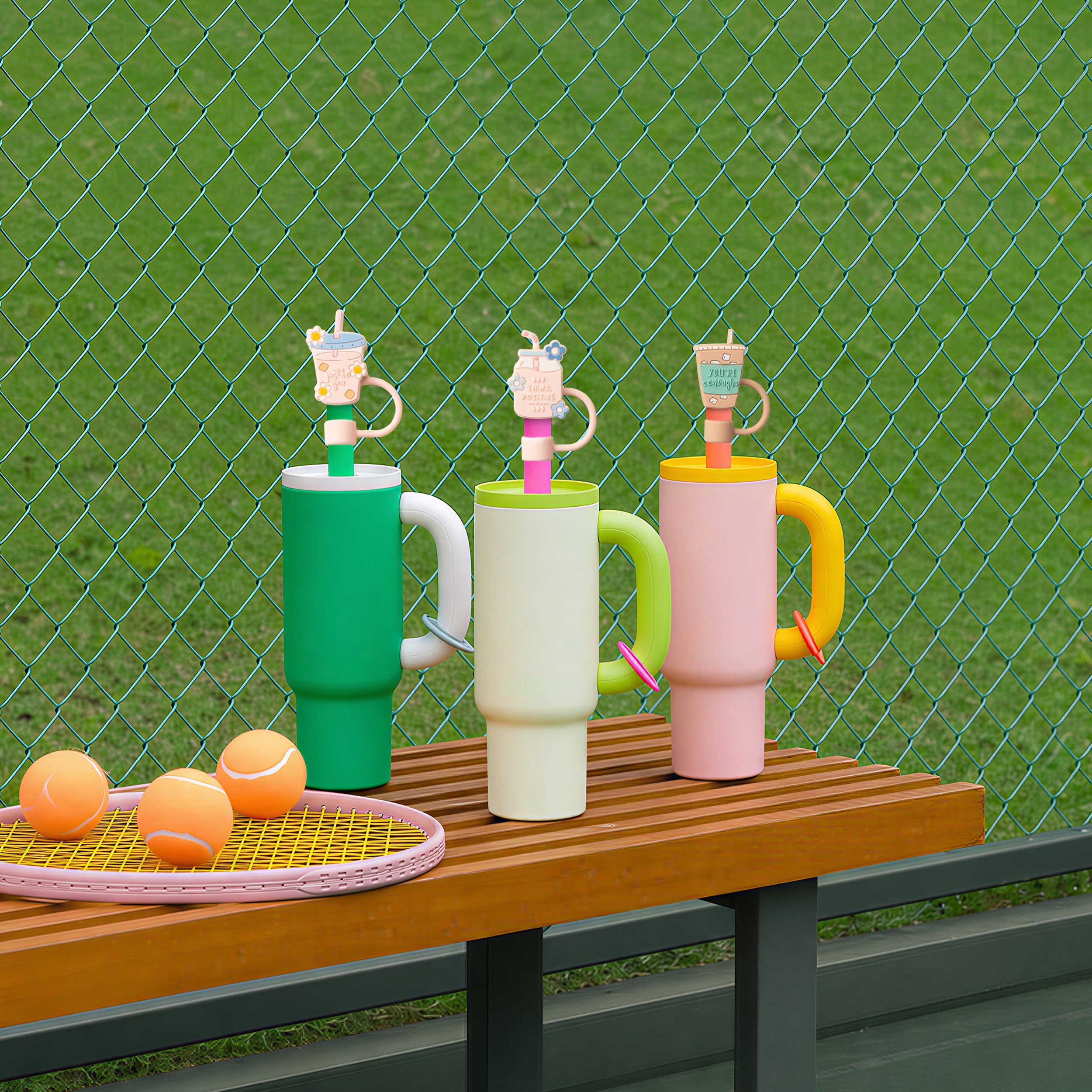 Cook with Color 6-Piece Reusable Silicone Straw Topper Set, Universal Straw Covers for Tumblers, Cafe