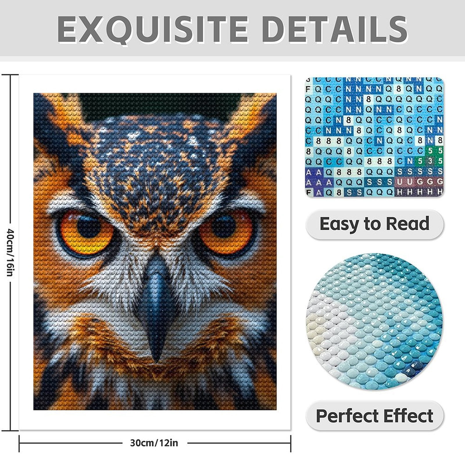 Diamond Art Kit for Adults, Majestic Owl Close Up Diamond Painting for Adults Beginners, DIY Diamond Art Painting Kits, 5D Diamond Painting Crafts for Home Decor 12x16 Frameless