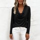 thumbnail image 2 of Camisa de Manga Larga con Cuello en V Blanca para Mujeres con Cuello de Vaca en Tela Fluida con Puño de Botón, 2 of 9