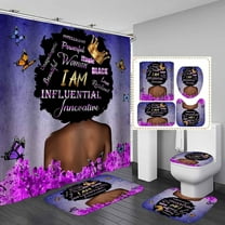 4PCS Black Girl Shower Curtain Set, Sunflower Inspirational Afro Melanin Queen Black Woman African American Bathroom Decor, Waterproof Fabric Black Shower Curtain, Non-slip Bath Mat