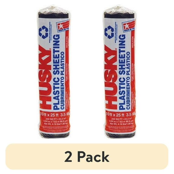 (2 pack) Husky 3.5 Mil 10 ft. x 25 ft. Black Plastic Sheeting