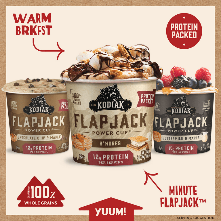 Kodiak Cakes Protein Pancake Flapjack Power Cup - Buttermilk and Maple  Pancake Cups - Pancake Mix Just Add Water for Easy to Prepare Breakfast on  the Go Cups, 2.15oz (Pack of 12)