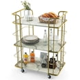 thumbnail image 2 of 3 Tier Faux Marble Gold Rolling Bar Cart, 2 of 4