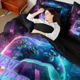 thumbnail image 4 of Homewish Gradient Gamepads Twin Bedding Sets 7-Piece for Kids Teens,Futuristic Cubes Plaid Bedding Comforter Set Microfiber,Abstract Ombre Video Game Breathable Sheet Sets,Luxury Bedroom Decor, 4 of 8
