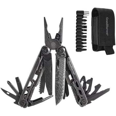 Multitool 25-in-1 Spring Loaded Pliers Multi Tool Each Tools with Safety Lock-Stainless Steel Multi-Tool Propylene Sheath Survival Gear for Camping Hiking Multi Plier Pocket Knife