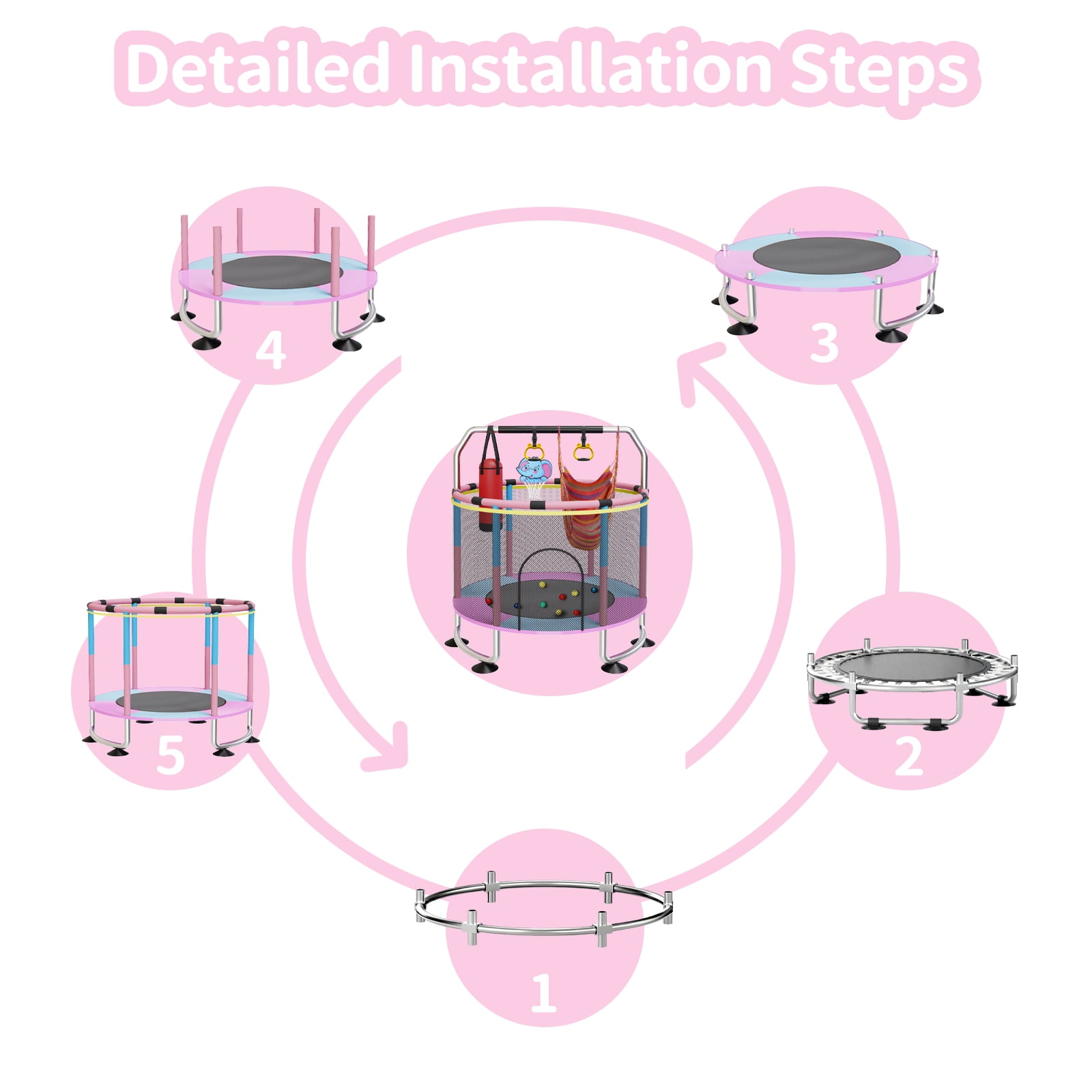 G TALECO GEAR Trampoline for Kids, Toddler Trampoline with Adjustable Gymnastics Bar & Toys, Indoor & Outdoor Round Small Trampoline Gift for Boys & Girls,  400lbs, Pink & Blue