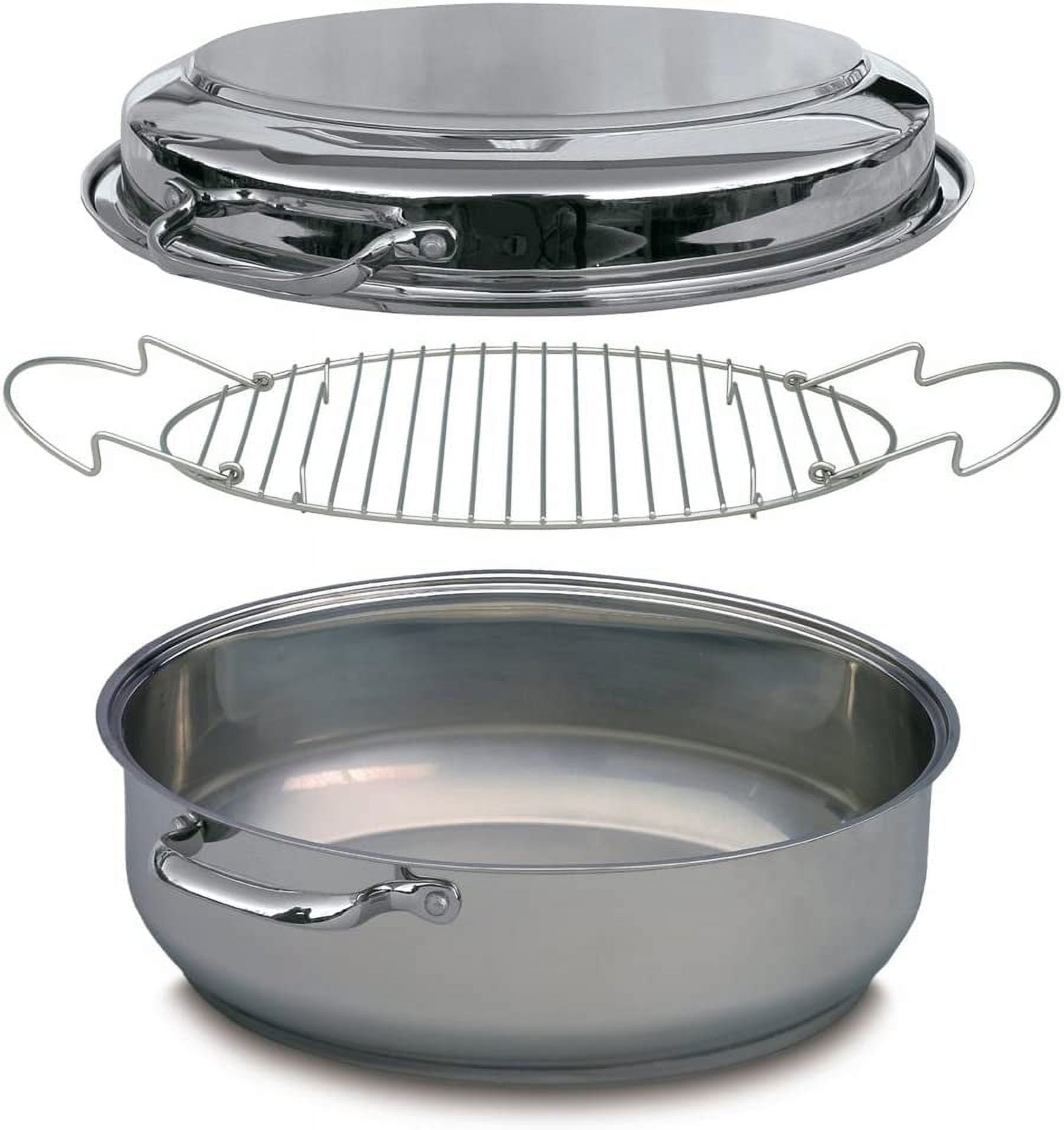 Stainless Steel Oval Lidded Roaster Pan - Poultry Roasting Pan w Rack -  Oven Cookware Fish Steamer Stock Pot - Compatible with all kinds of stoves  - 3