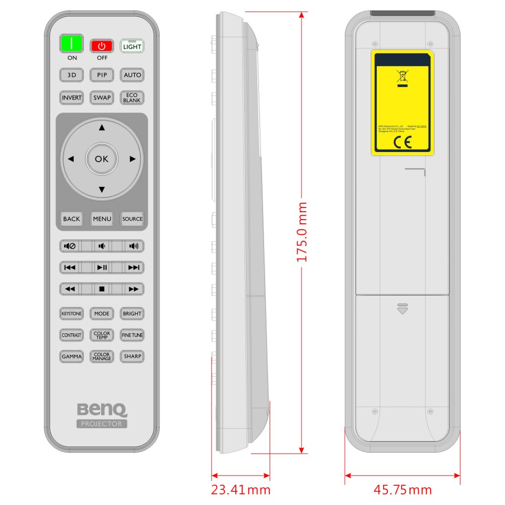 BenQ 1051B2564 Projector Remote Control PN 5J.J9M06.001 for W1070