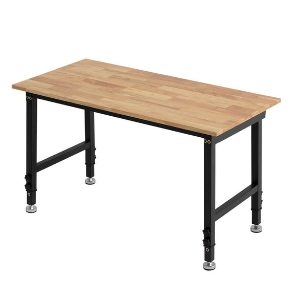 VEVOR Adjustable Workbench, 1500 lbs Capacity, 48 x 24 Inch Oak Wood Top Workbench with 26.3-40.2 Inch Height Adjustment, Heavy-Duty Hardwood Worktable