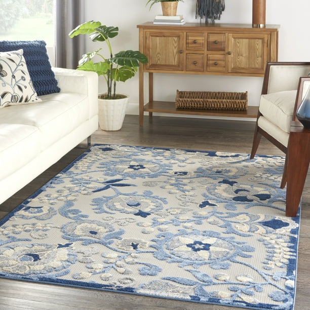 Nourison Aloha Floral Contemporary Blue/Grey Indoor/outdoor Area Rug