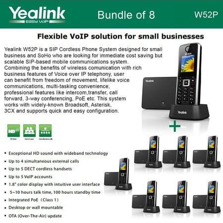 Yealink W52P 8-PACK SIP Cordless Phone IP DECT Phone Handset and Base