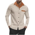 thumbnail image 2 of Yusimy Men's Waffle Shirt Color Block Long Sleeve Button-Down Collar Patchwork Button-Up Casual Commute Urban Modern Relaxed Fit Everyday Essentials Contemporary, 2 of 8