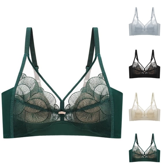 Paiwinds Women's Solid Color Lace Bra with Wide Straps - No Underwire Fixed Support Comfort Blend for Daily Wear