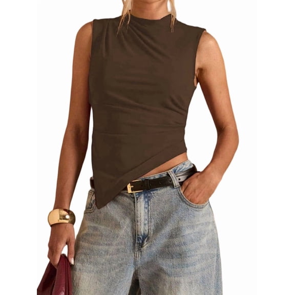 Women'S Sleeveless Tank Tops Slim Fitted Shirts Casual Going Out Clothes Brown M