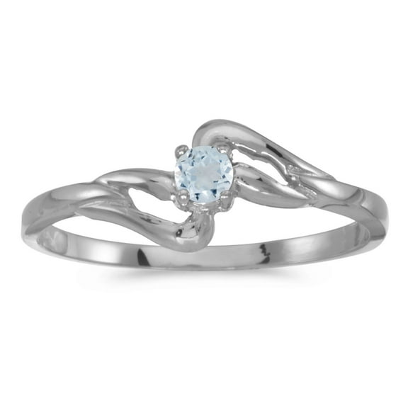 14k White Gold Round Aquamarine Ring