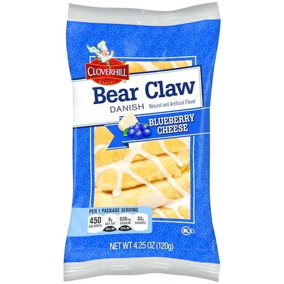 Cloverhill Bear Claw Blueberry Cheese Danish, 4.25 Ounce -- 36 per case