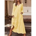 thumbnail image 4 of Retro casual long-sleeved cotton and linen dress, 4 of 7