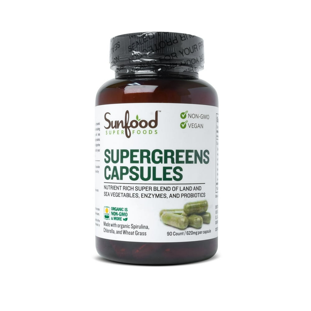 Sunfood Superfoods Super Greens Capsules, 90 Ct