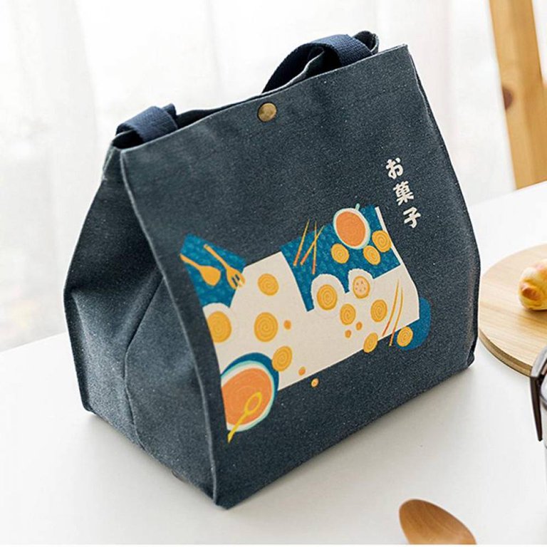 Mini Lunch Tote Pouch Reusable Small Cute Canvas Lunch Bag with Drawstring Suitable for Teen Girls Women Kids,for Picnic Camping Travel School Office