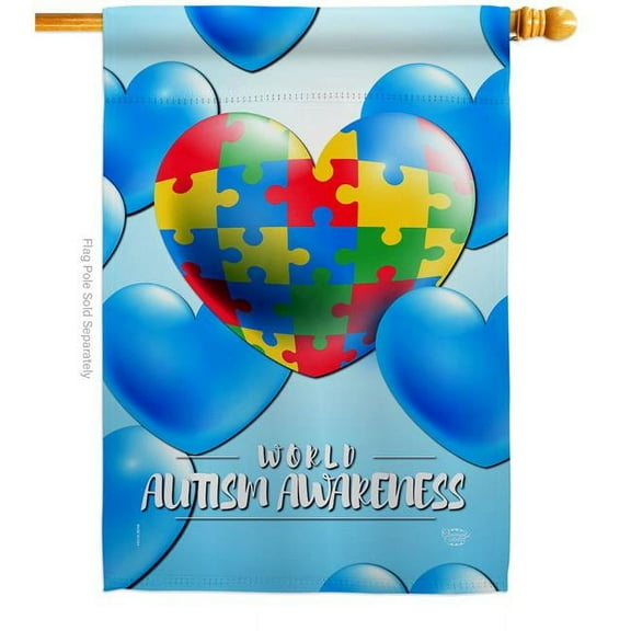 Ornament Collection H192533-BO Heart Autism Support Awareness 28 x 40 in. Double-Sided Decorative Vertical House Flags for Decoration Banner Garden Yard Gift