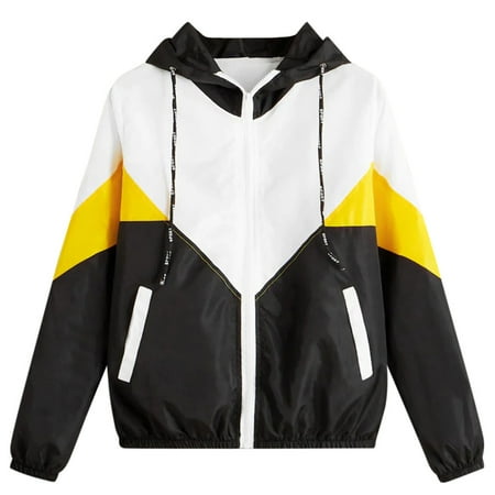 

nsendm Casual Skinsuits Thin Zipper Coat Women Hooded Sleeve Sport Long Patchwork Women s Womens Winter Jacket Fleece Coat Yellow Small