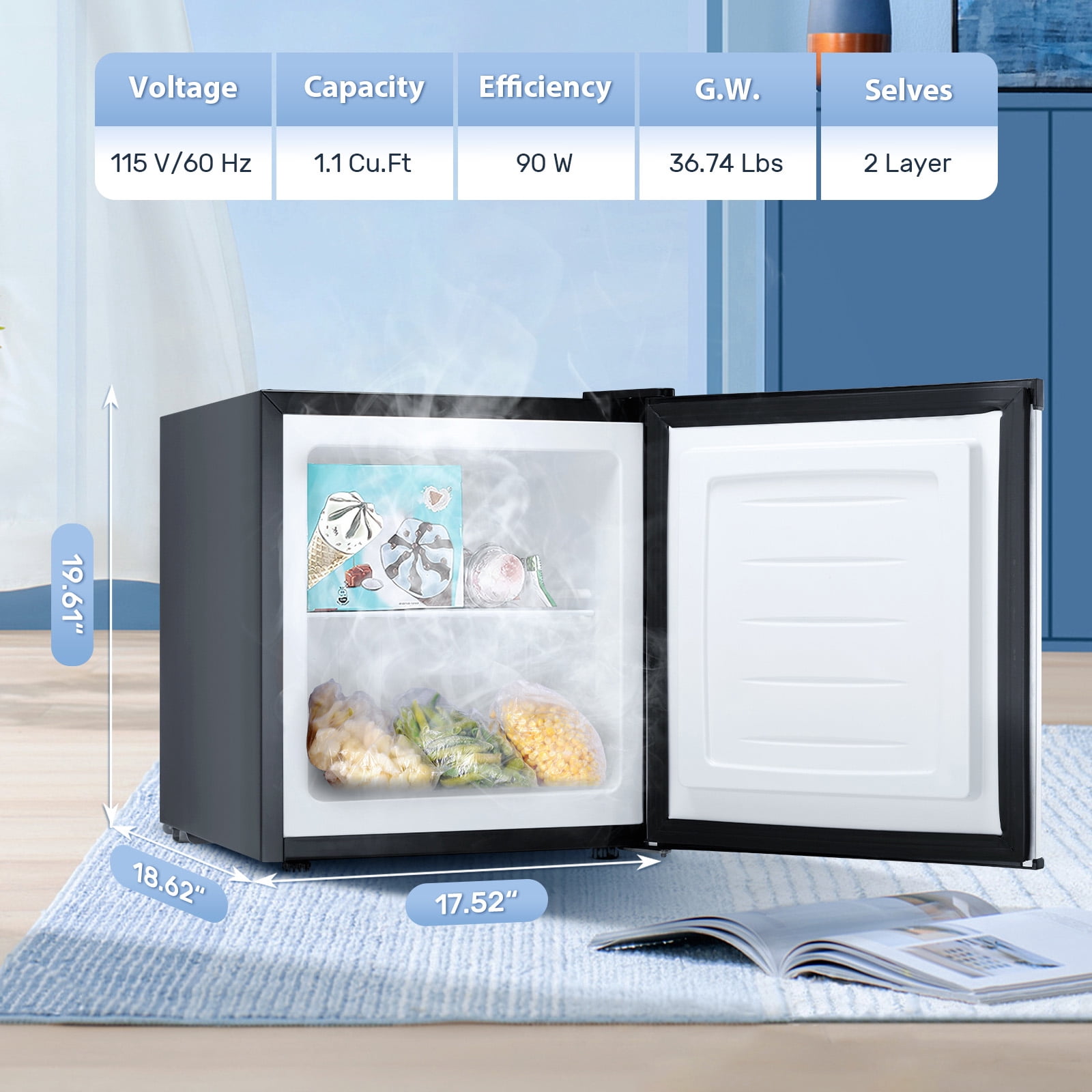 Auseo 1.1 Cu ft Reversible Door Compact Upright Freezer Energy Efficient, Perfect for Home, Office, or Dorm, Silver