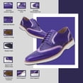 thumbnail image 2 of LIBERTYZENO Mens Casual Ostrich Skin Print Genuine Leather Adult Wingtip Lace Up Oxford Dress Shoes Purple 11, 2 of 8