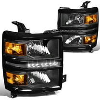 DNA Motoring HL-LED-CSIL14-BK-AM For 2014 to 2015 Chevy Silverado 1500 LED DRL Light Bar Headlight Black Housing Amber Corner Headlamp Left   Right
