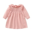 thumbnail image 2 of IBTOM CASTLE Baby Girls Sweater Dresses Infant Toddler Solid Long Sleeve Ribbed Pullover Fall Winter Dress Vintage Ruffle Knit Outfit 3-6 Months Pink, 2 of 8