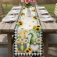 thumbnail image 4 of Sunflower Gnomes Table Runner - 72 Inch Long Spring Farmhouse Vintage Daisy Leaf Plaid Cotton and Linen Blended Dress Scarves Farmhouse Table Runner for Kitchen Dining, Coffee Table, 13" x 72", 4 of 8