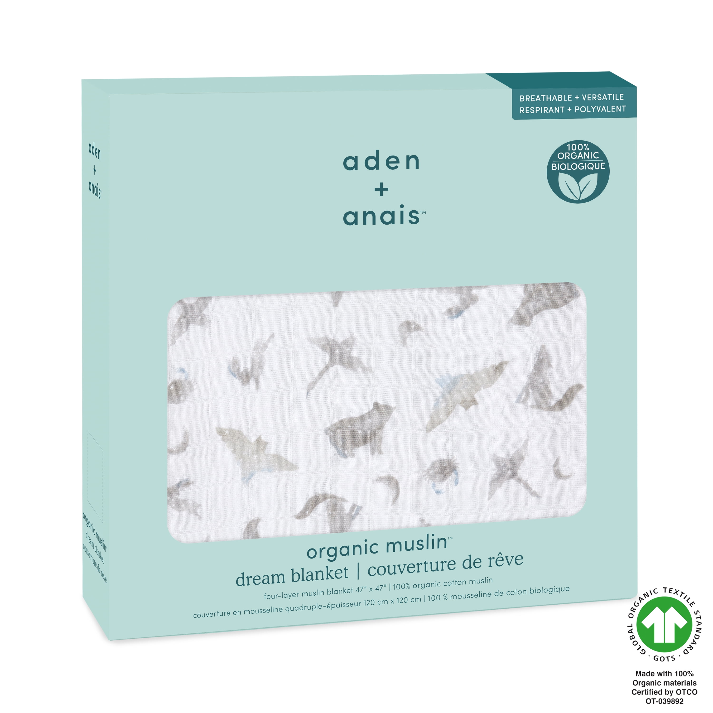 aden + anais Organic Cotton Muslin Dream Blanket, Grey Map the Stars, Unisex