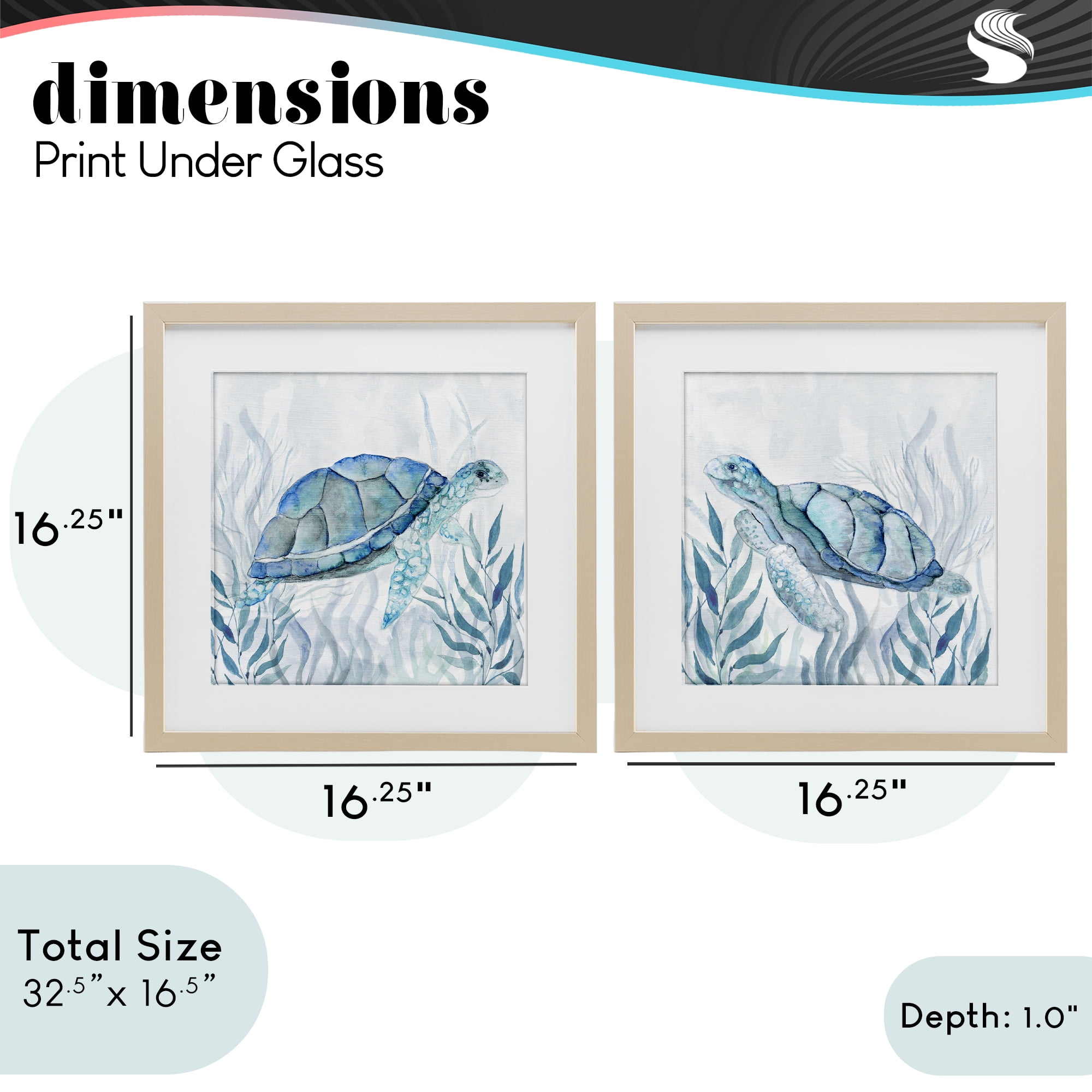 Stupell Industries Subtle Smiling Sea Turtles 2 Piece Birch Framed Print Under Glass Set, design by Janet Tava