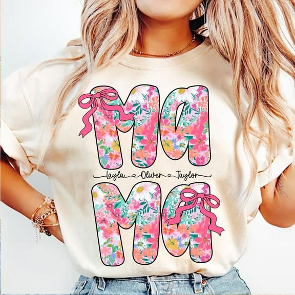Custom Floral Mama T-Shirt, Preppy Mama Shirt, Mama Flower with Kids Name Shirt, Retro Mama Shirt, Mother's Day Shirt, Mama Shirt, Mom Shirt, Gift for Mama Shirt