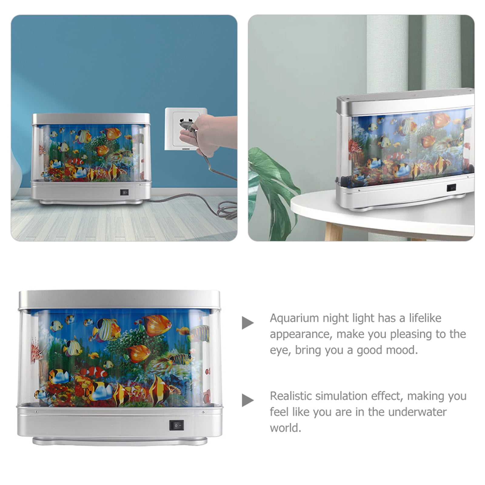 Fake Motion Fish Tank Mini Aquarium, Artificial Tropical Decorative Lamp Night Light with Moving Fish