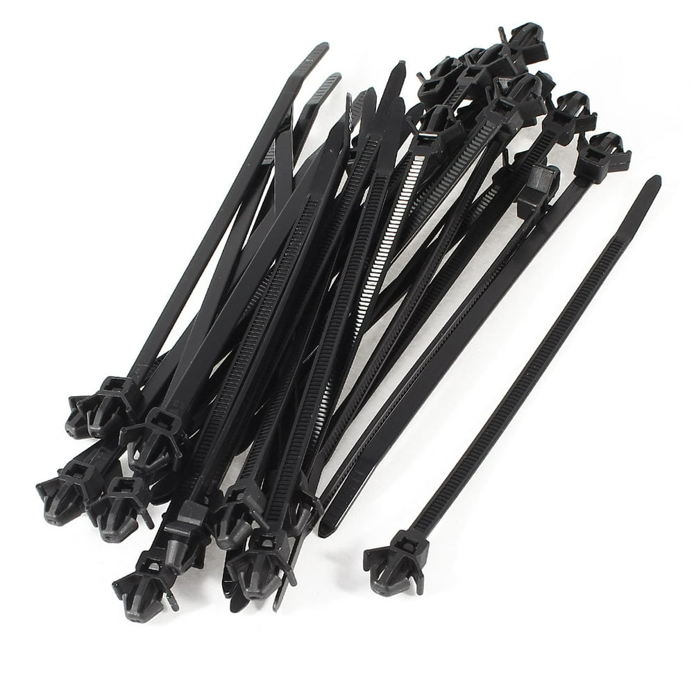 30 Pcs 4.7mm Width Black Nylon Push Mount Wire Cable Zip Tie Auto