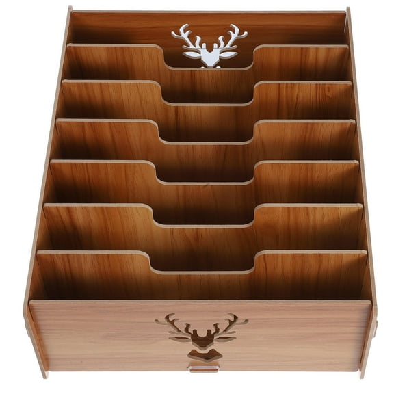 WHAMVOX Brown Wooden Desk Storage Organizer Stylish Desktop Stationery File Storage Shelf for Home or Office 10.5 x 8 x 5.5