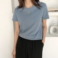 thumbnail image 2 of Camiseta de mujer Verano Cuello redondo Manga corta Color sólido Top casual, Azul, XXL sidaley AP001478-16B, 2 of 7