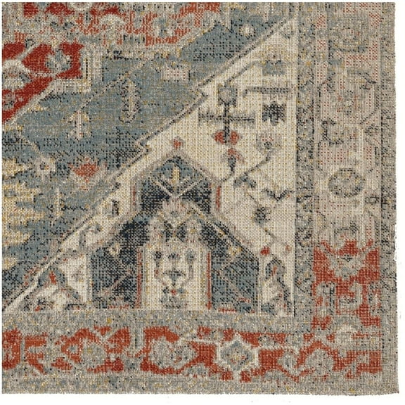 Contemporary Area Rug 3x5 Ivory Blue - Low Pile Indoor Rug with Rubber Grips