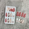 thumbnail image 5 of 24 Pcs Christmas Press on Nails Long Glue on Nails Set Christmas Fake Nails with Red White Stripe Snowflake Designs Glossy Coffin Acrylic Nails Winter Xmas False Nail for Women Nail Art Decorations, 5 of 7