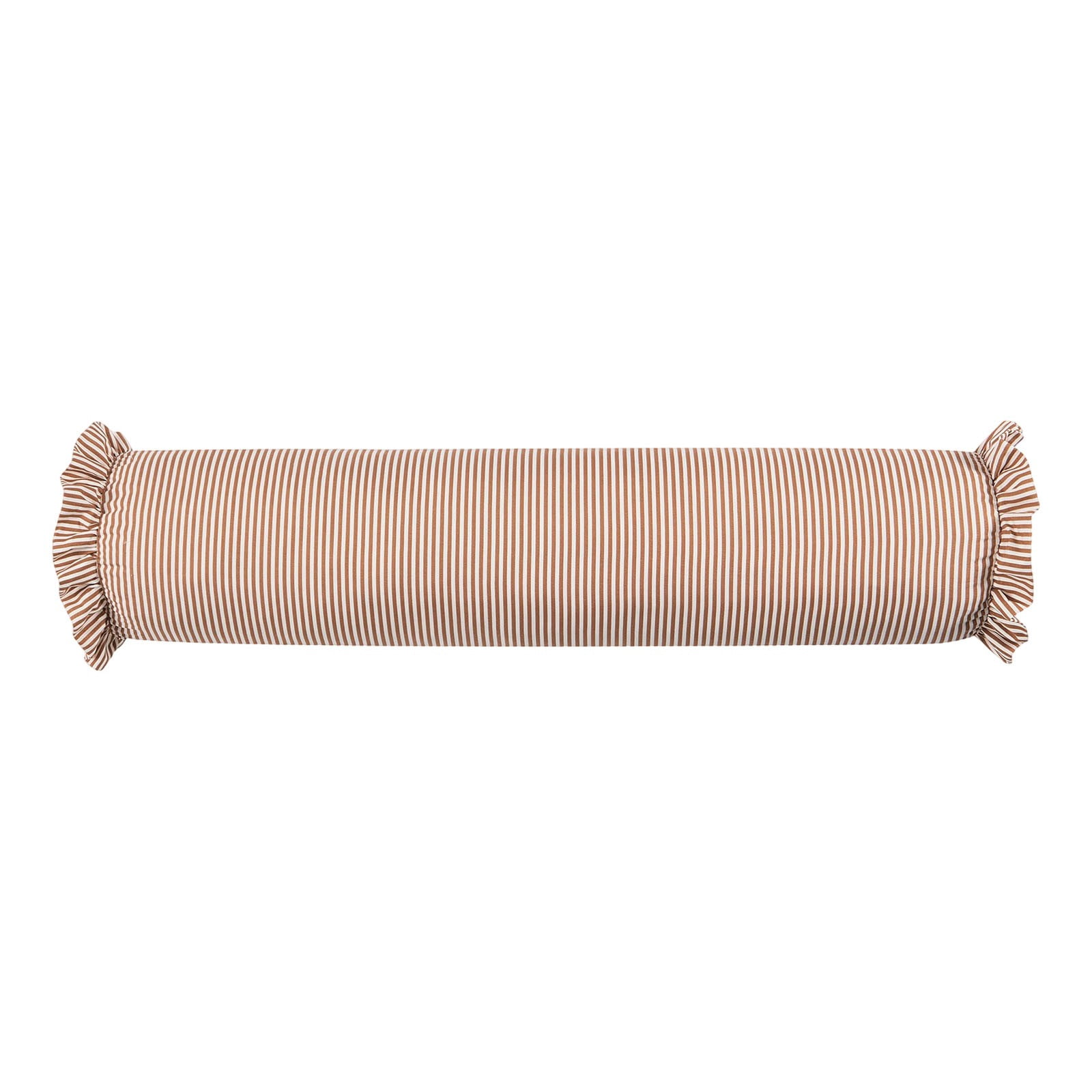 Striped Bolster Pillow With Ruffled Edges Soft Cylindrical Neck Roll Pillow，Soft Corduroy Body Pillow for Adults, for Backyard, Couch, Blush Pink Stripe (Brown)