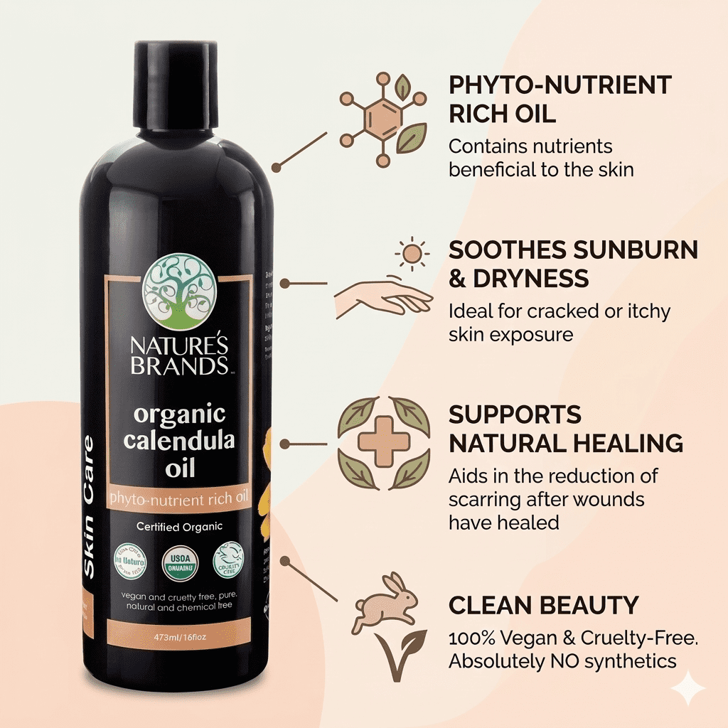 Nature's Brands Herbal Choice Mari Organic Calendula Oil; 16floz BPA-Free Plastic