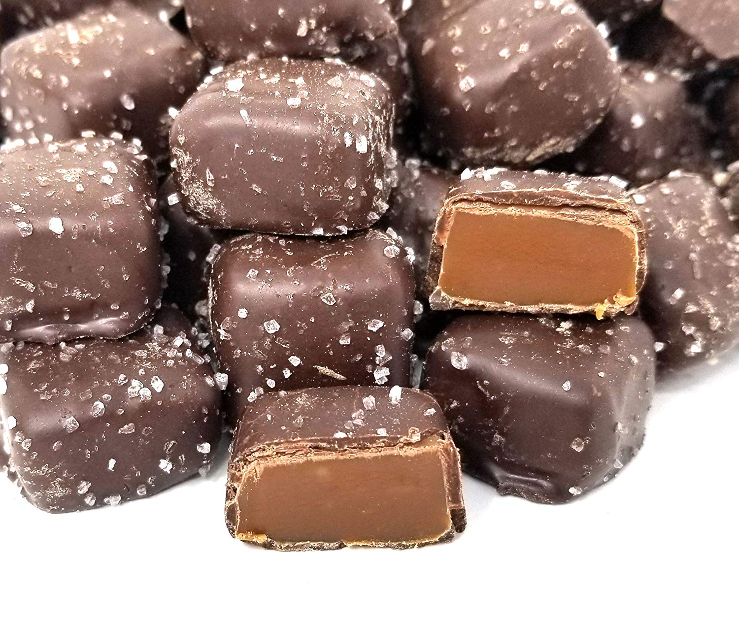 Dark Chocolate Sea Salt Caramel Squares Candy, Bulk 2 Pounds Bag