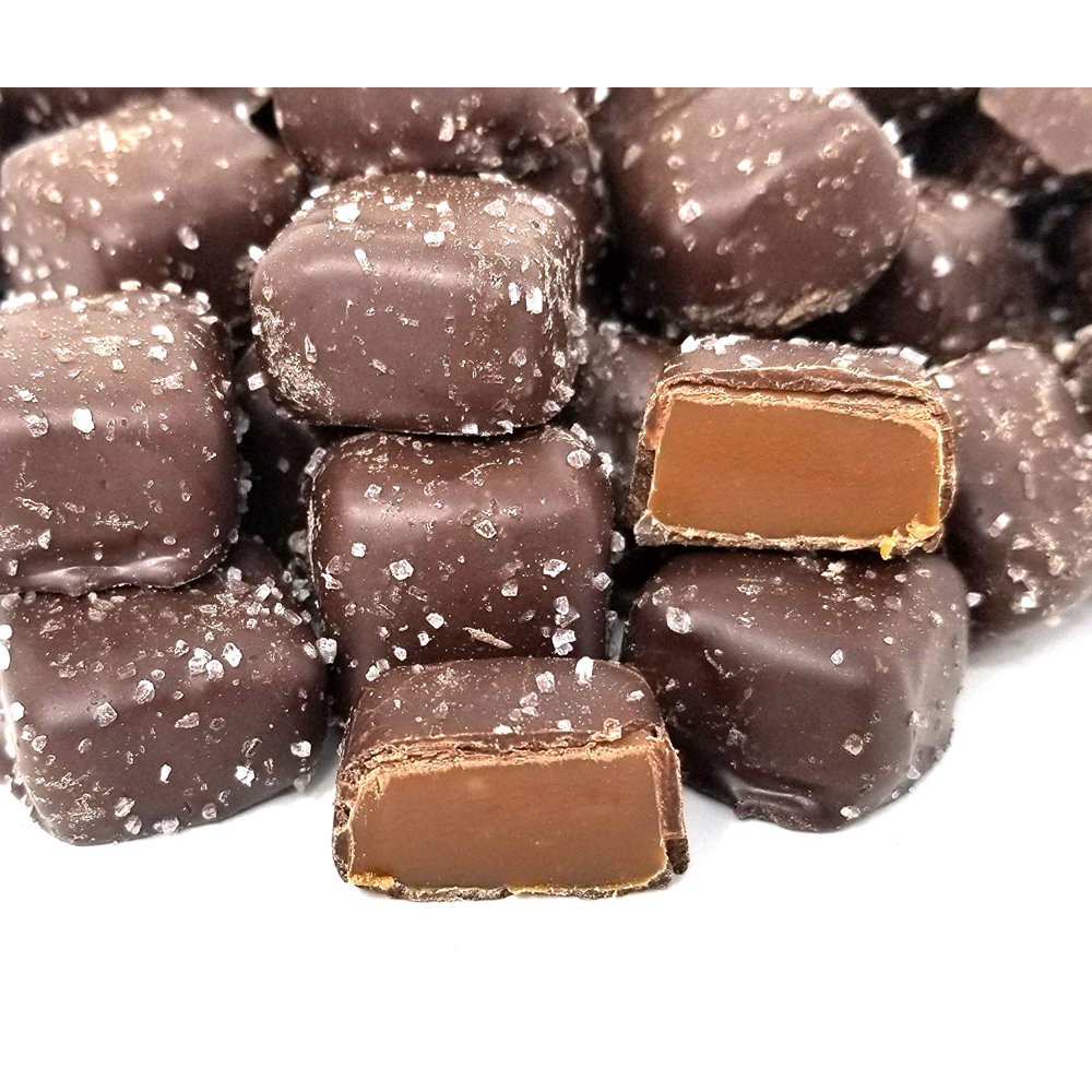 Dark Chocolate Sea Salt Caramel Squares Candy, Bulk 2 Pounds Bag