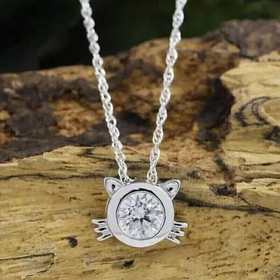 Women's Beauty Solitaire Pendant 1Ct Round Cut Simulated Diamond 14k White Gold Plated 925 Sterling Silver