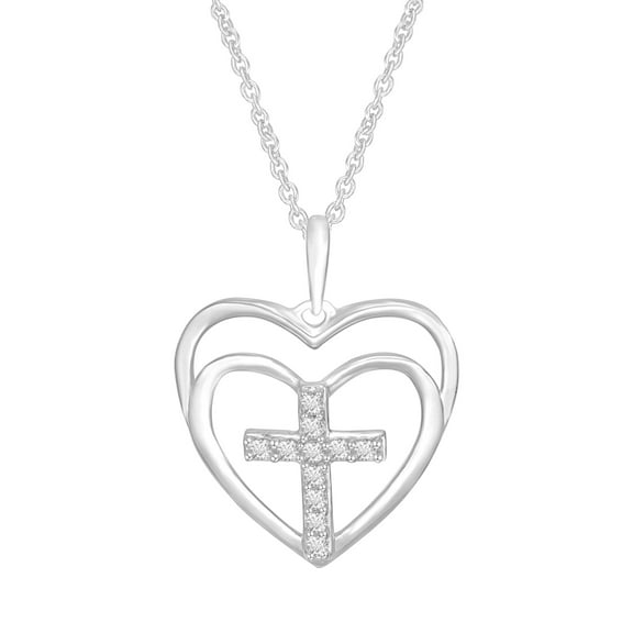 1/4 Carat (ctw) Moissanite Cross Double Heart Love Pendant Necklace in 18K White Gold Plated Sterling Silver Lab Created Diamond (0.25ct, D Color, VVS1 Clarity) Jewelry Gift For Women Her