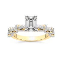 IGI Certified 2 Carat Emerald Shape Lab Grown Diamond Engagement Ring | 14K Yellow Gold | Ciara Petite Station Style Diamond Ring | FG-VS1-VS2 Quality Friendly Diamonds