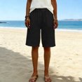thumbnail image 5 of Women's Elastic Waist Bermuda Shorts Comfy Knee Length Shorts Casual Solid Color Summer Vacation Lounge Walking Beach Shorts with Pockets, 5 of 6