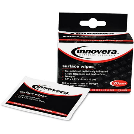 Innovera 51502 Alcohol-Free Cleaning Wipes, Cloth, 4 3/4 x 6 1/4, White, 20/Pack